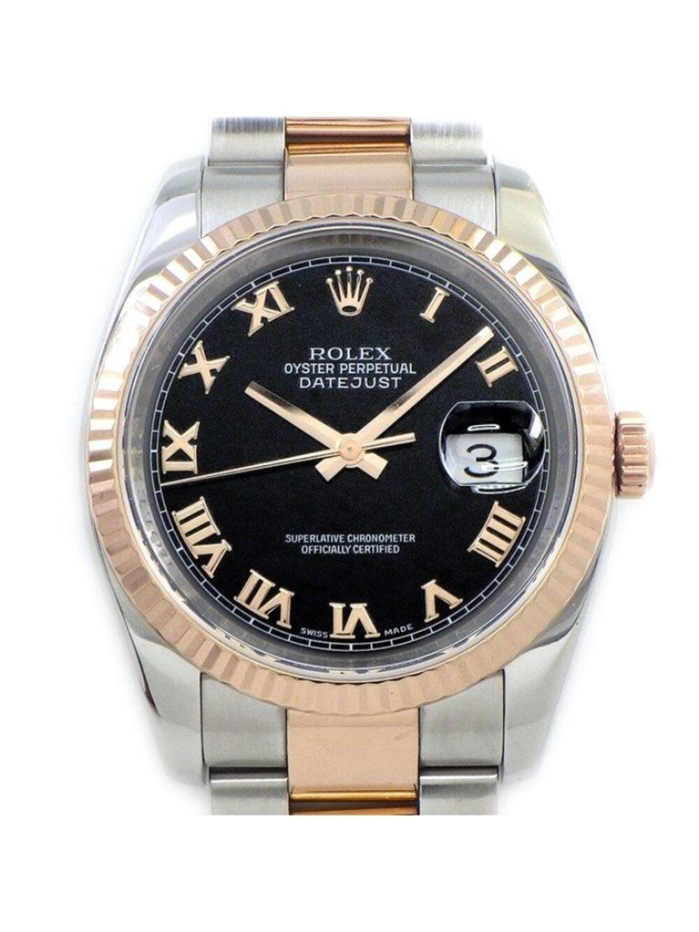 Rolex Watch Datejust No Roulett Black Dial Roman Index Everose Gold SS Automatic